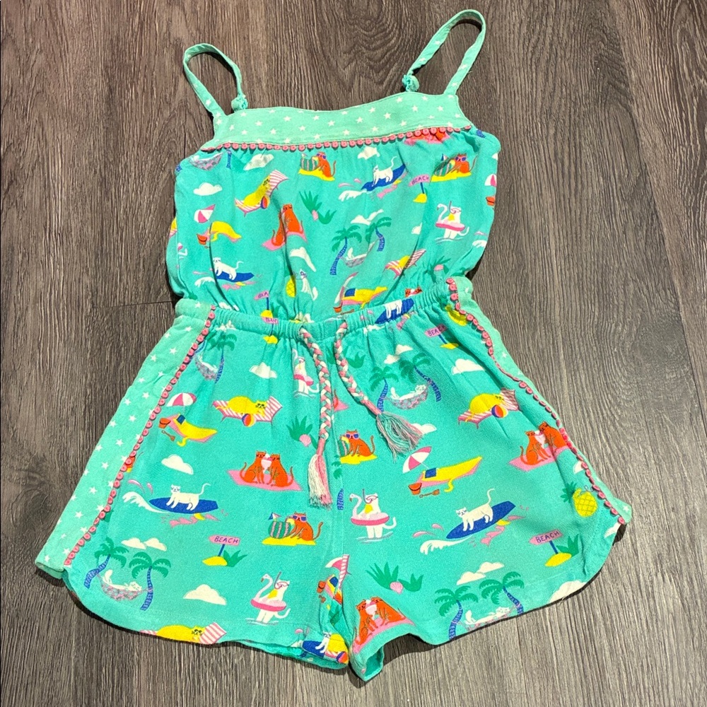 Boden (S) Kids Tropical Kitty Cat Print Boho Romper